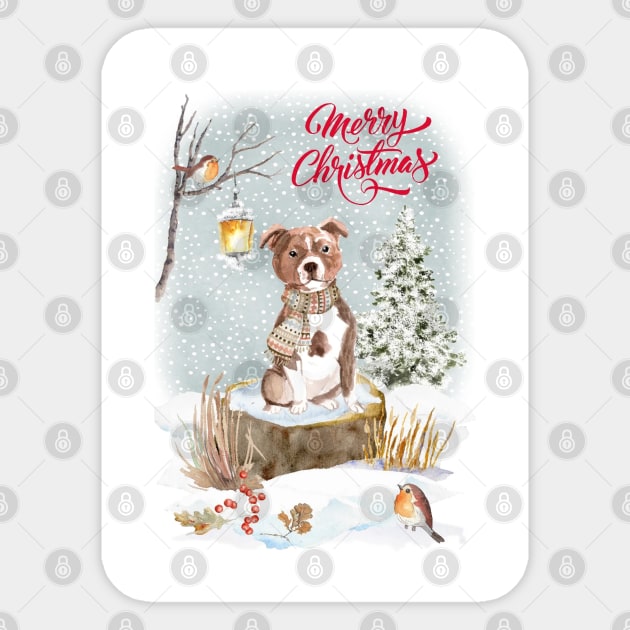 Staffordshire Bull Terrier Merry Christmas Santa Dog Sticker by Puppy Eyes